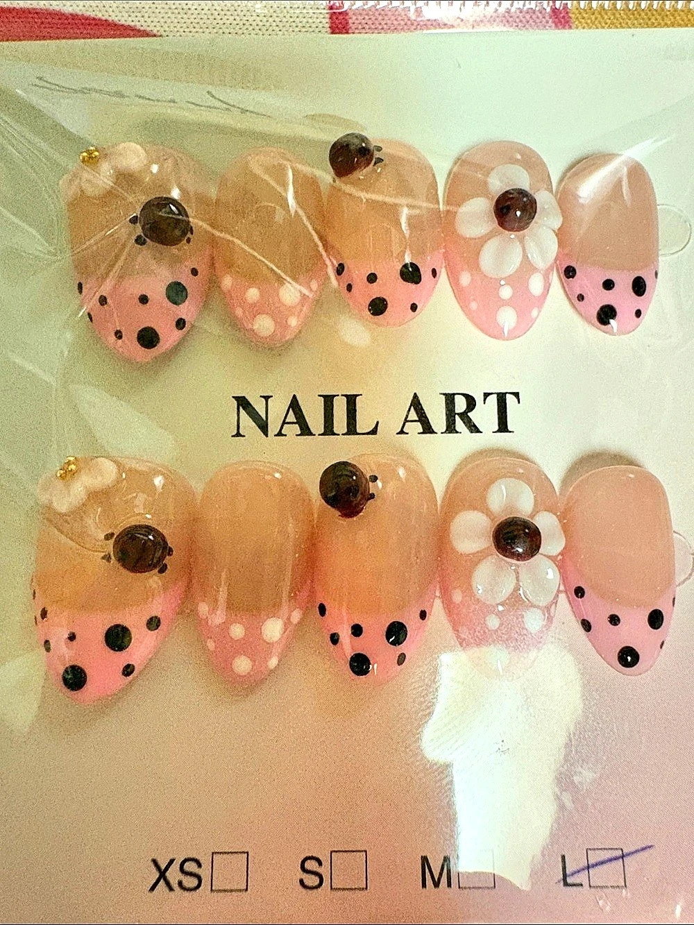 Pink Polka Dot Floral Press-On Nails NWT